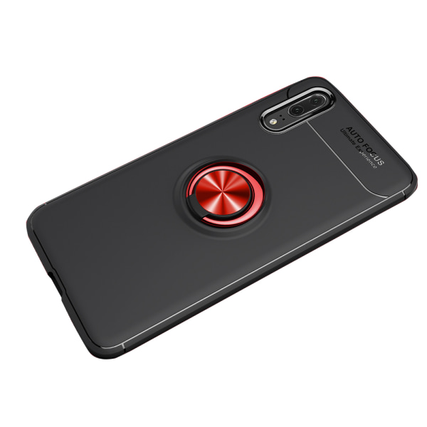 Huawei P20 - Käytännöllinen suojakuori sormustelineellä Röd/Röd