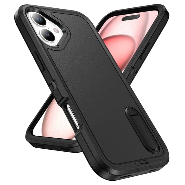 iPhone 16  Skal med kickstand & militärskydd Svart