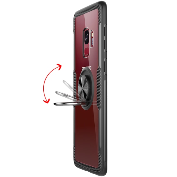 Samsung Galaxy S9 - Skyddsskal med Ringhållare (LEMAN) Röd/Silver Röd/Silver