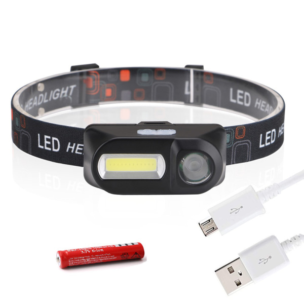 Hodelykt - Lyssterk i et lite format (COB/XPE LED) USB-lading Svart