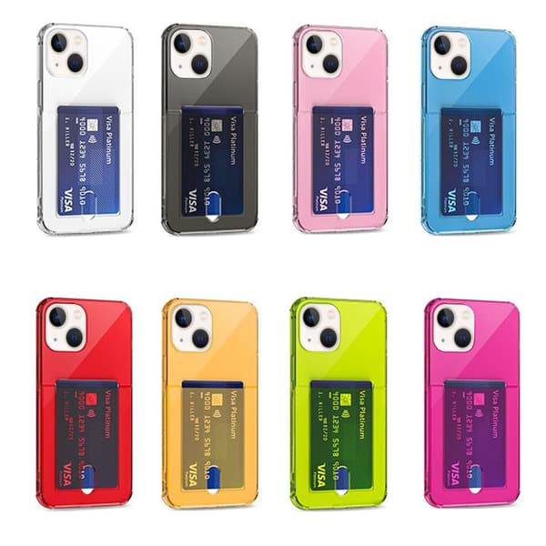 Stilsäkert Skyddsskal med plats för Kort - iPhone 13 Mini Hot Pink