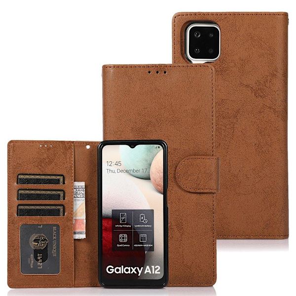 Tankevækkende fleksibel pung-etui - Samsung Galaxy A12 Svart
