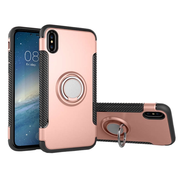 Elegant Skal med Ringhållare i Carbondesign till iPhone XR Roséguld