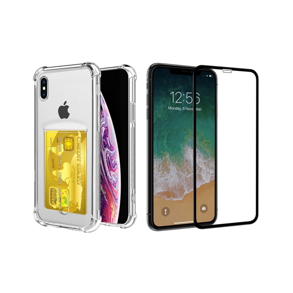 Kotelo korttitelineellä ja näytönsuojalla iPhone XS Max Transparent