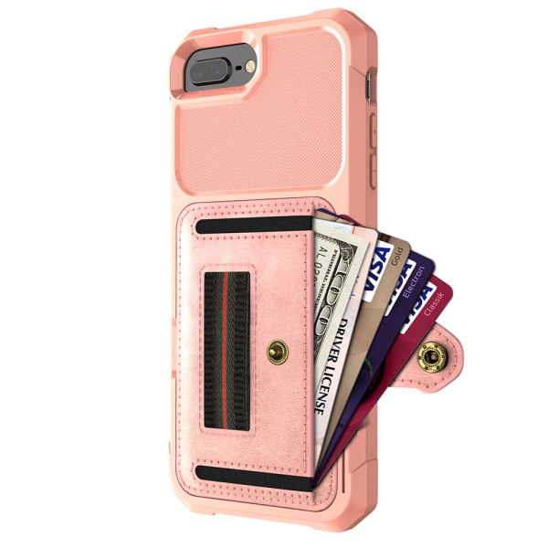 iPhone 7 Plus - Professionellt Skal med Korthållare Roséguld