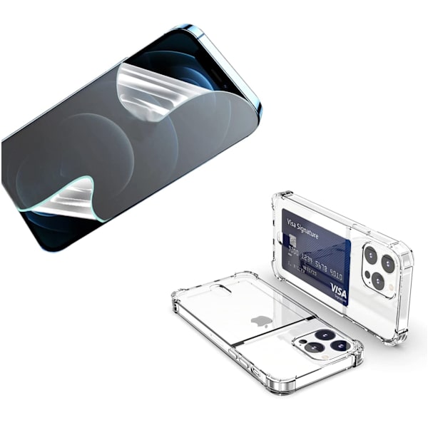 Skal med Korthållare & Hydrogel Skärmskydd iPhone 14 Pro Max Genomskinlig