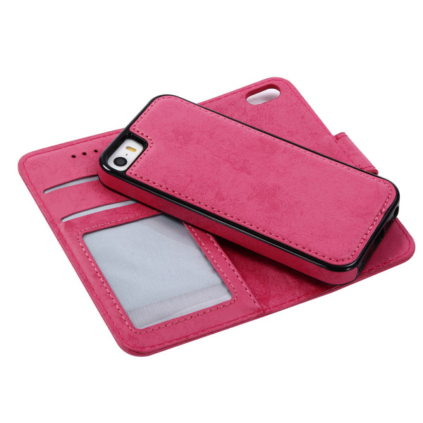 iPhone 5/5S/SE - Silk-Touch Fodral med Plånbok och Skal Rosa