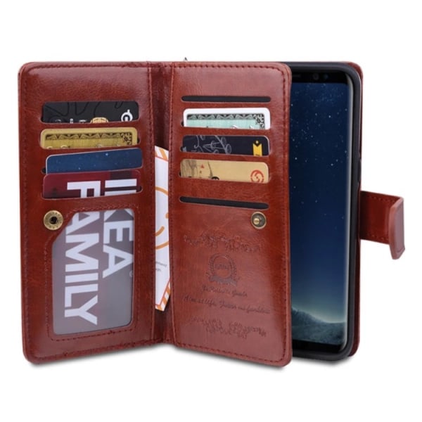 Stilig FLOVEME 9-kort lommebokveske til Samsung Galaxy S8+ Röd