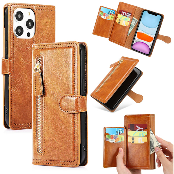 iPhone 13 Pro Max - Lyxigt Wallet Case med Zipper & Handledsrem Marinblå