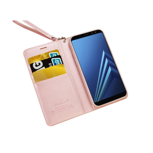 Samsung Galaxy A6 2018 – tyylikäs nahkakotelo/lompakko (T-Casual) Rosaröd