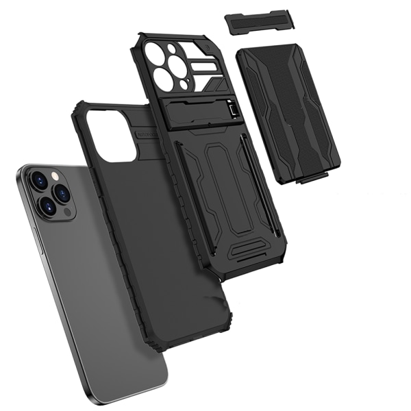 Skyddsskal Skal med GÖMD Korthållare - iPhone 14 Pro Max Svart