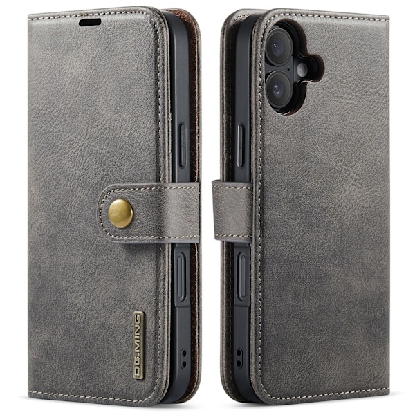 iPhone 16 - Magnetiskt 2-i-1Permium Plånboksfodral Grå