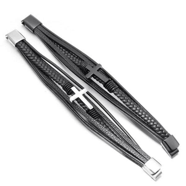 Stilsäkert Hög Kvalitets PU-Läder Kors Armband Guld 19CM