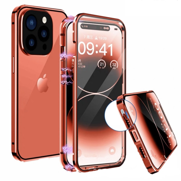 Beskyttende magnetisk dobbeltskall - iPhone 14 Pro Röd