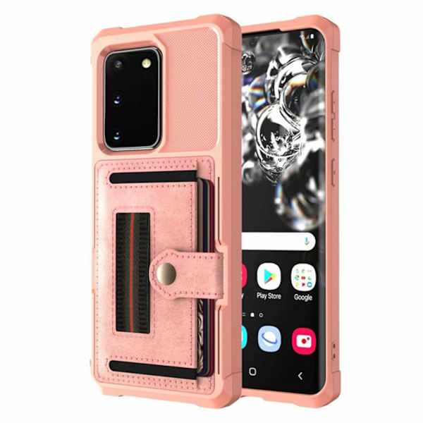 Samsung Galaxy S20 - Genomtänkt Skal med Korthållare Roséguld