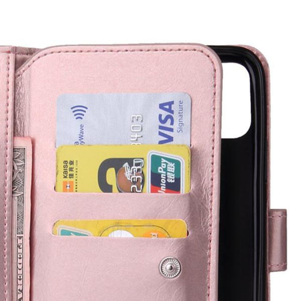 iPhone 11 Pro - Elegant 9-Card Wallet Cover Roséguld