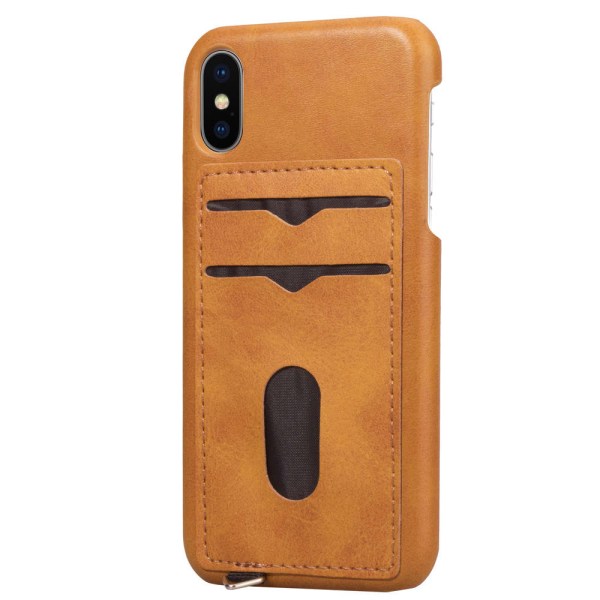 iPhone X/XS - Elegant Kraftfullt Skal med Kortfack Ljusbrun