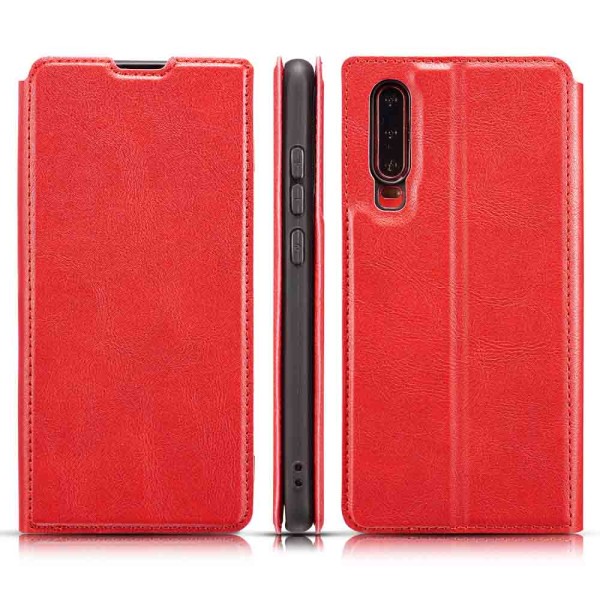 Effektivt glatt retro lommebokdeksel - Huawei P30 Röd