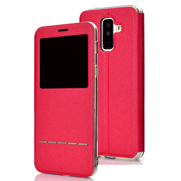 Hi-Q Smart cover med svarfunktion til Samsung Galaxy A6 Plus Röd