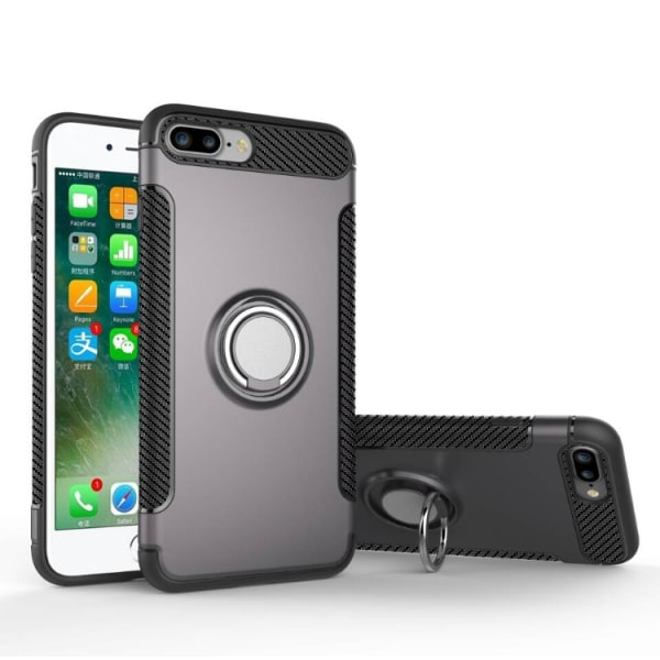 iPhone 8 PLUS - HYBRID Carbon skal med Ringhållare från FLOVEME Silver