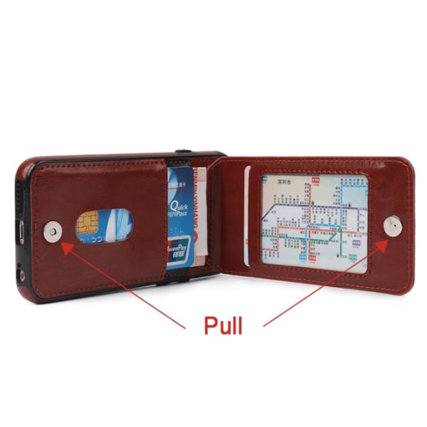 iPhone 6/6S tyylikäs nahkakotelo, jossa on PUNAINEN lompakko/korttilokero Röd