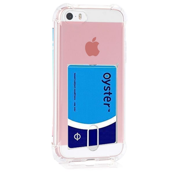 iPhone 5/5S/5SE - Iskunkestävä silikonikuori korttilokerolla Transparent/Genomskinlig