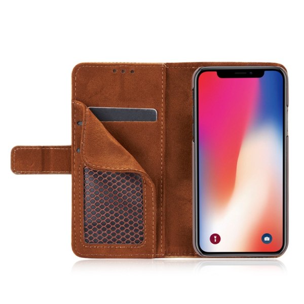 Retro-Fodral med Plånbok av PU-Läder för iPhone X/XS Brun