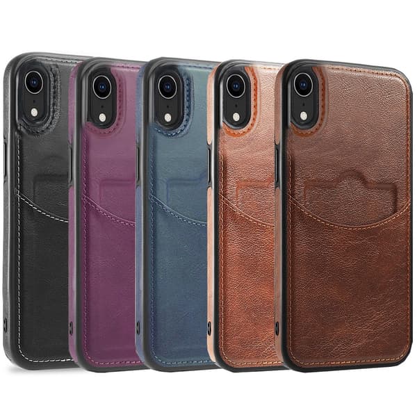 iPhone XR Leman Mobilskal med Kortförvaring Mörkbrun