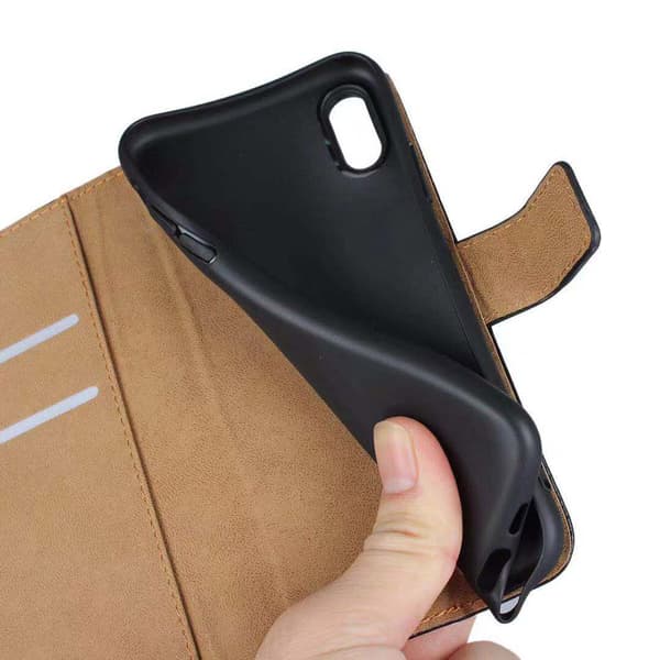 iPhone XS Max - Plånboksfodral i Läder från FLOVEME Brun Brun