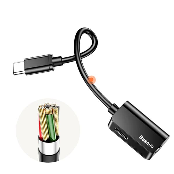 Baseus Type-C-Splitter (2 i 1) Adapter för Laddning och Musik Silver Silver