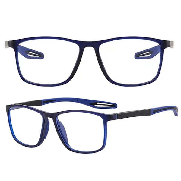 Unisex sportglasögon för närsynthet: Ultralätta silikon- och TR-glasögon, blåljusfilter, halkfria. Svart/Blå +2.0