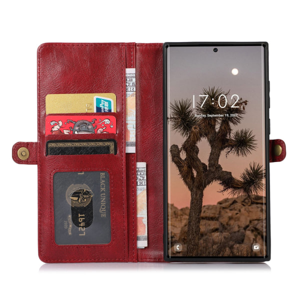 2 i 1 lommebokdeksel til Samsung Galaxy S23 Ultra Röd