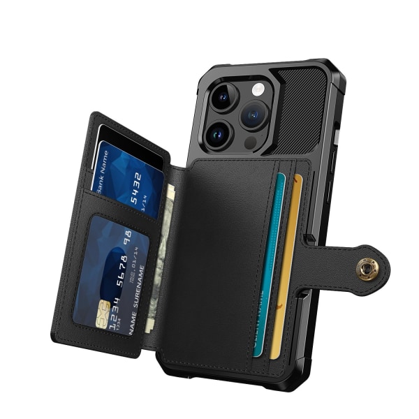 Elegant lommebokdeksel i luksuriøst PU-skinn til iPhone 15 Pro Black