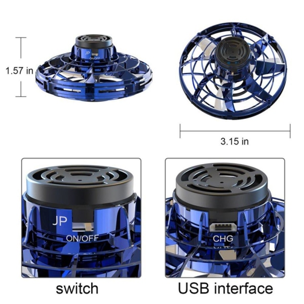 Effektfull Flygande Spinner Fidget Toy Drönare LED-Ljus Svart