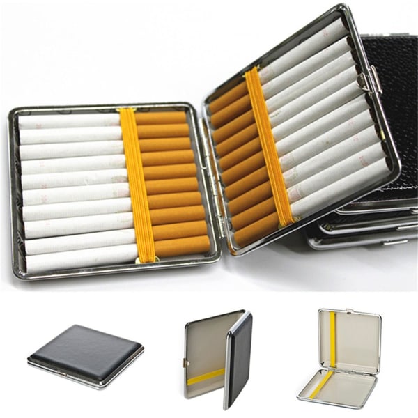 Stilsäkert Cigarettfodral i Metall och PU-läder Svart