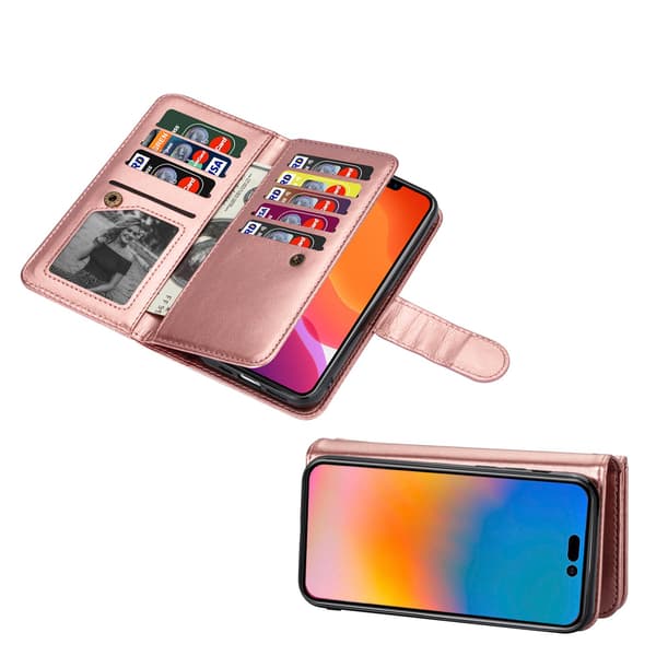 Stilrent 9-Kort Pl�nboksfodral - iPhone 14 Pro Max Rosaröd