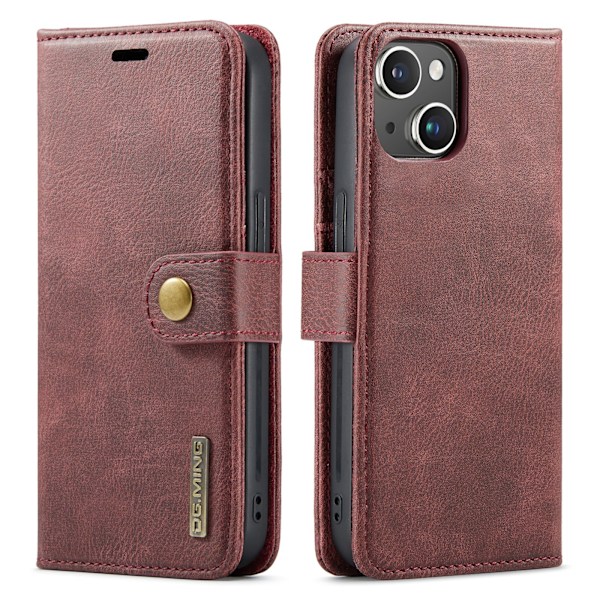 iPhone 14 - Retro Läderfodral med Magnetisk Design Grå