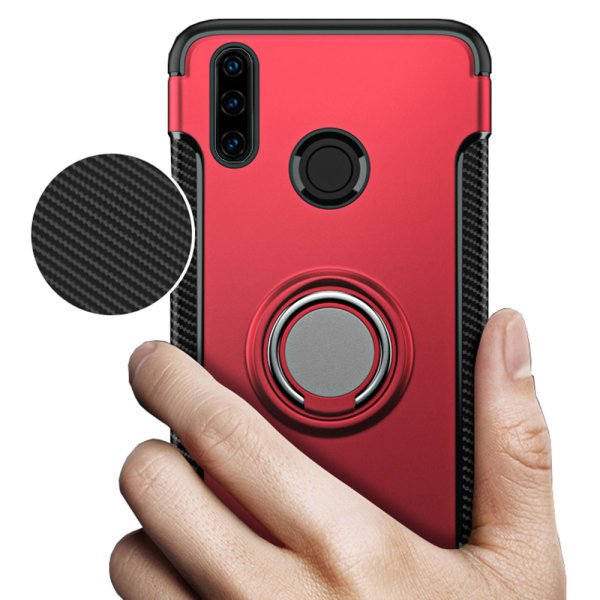 Huawei P30 Lite - Elegant beskyttelsescover med ringholder Röd