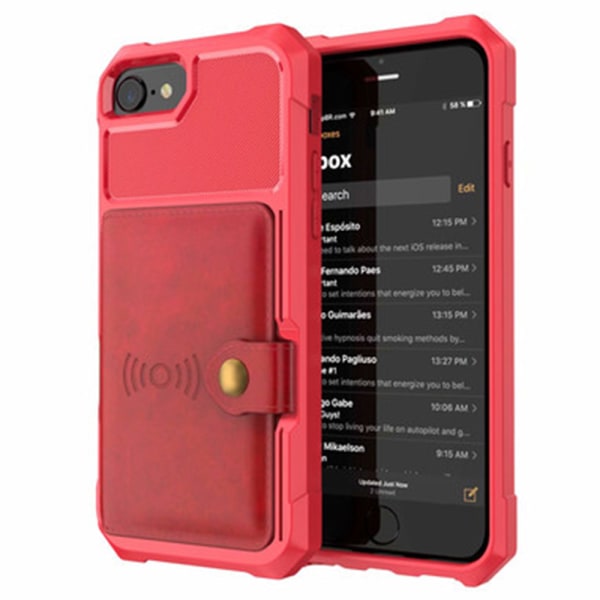 Smidigt Skal med Kortfack - iPhone 8 Plus Röd
