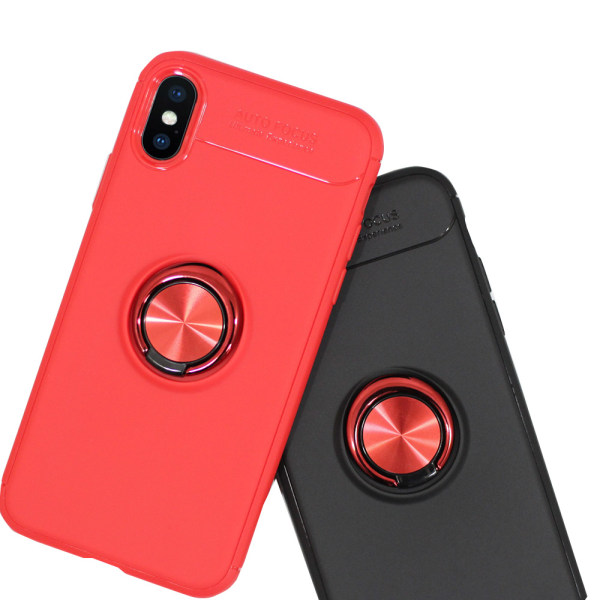 iPhone X - Elegant karbondeksel med ringholder Svart/Rosé