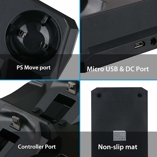 Dubbel Laddning för PS4 & PS Move Kontroller - LED Indikator