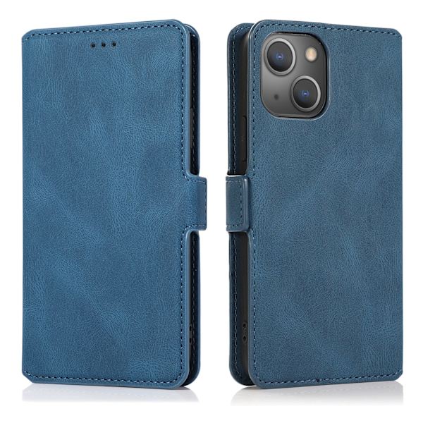 iPhone 15 Plus - Elegant Flip Wallet Skinnfodral Marinblå