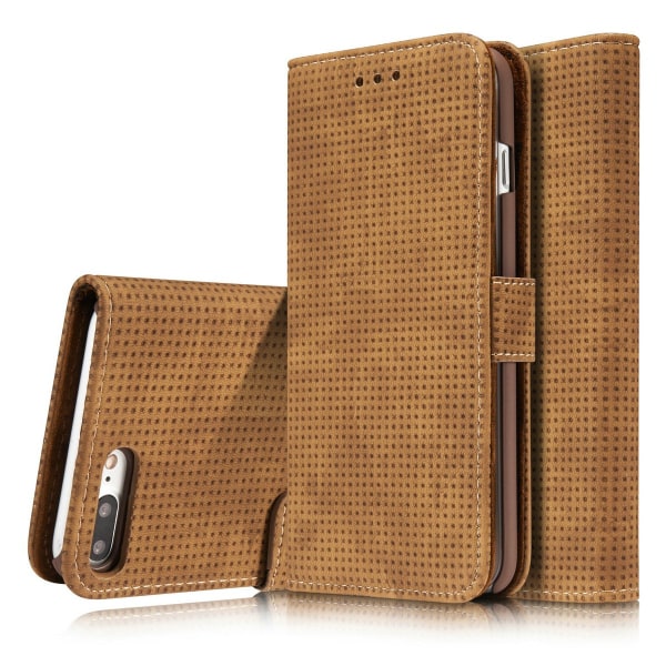 Retro deksel med lommebok laget av PU-skinn til iPhone 8 Plus Brun
