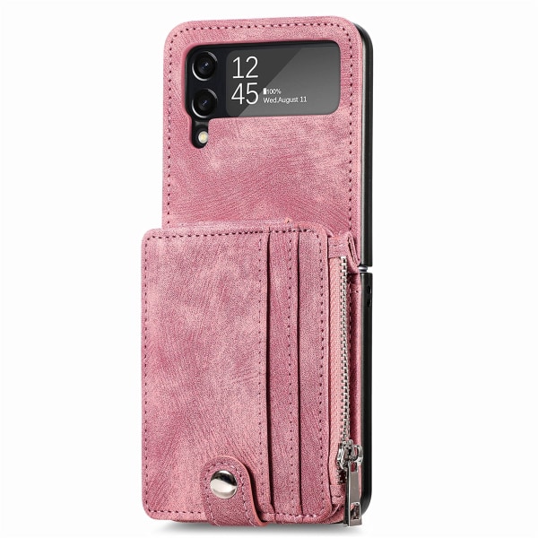 Tyylikäs kansi korttilokerolla - Samsung Galaxy Z Flip 4 Rosa