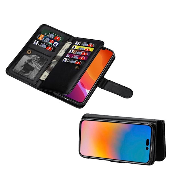 iPhone 15 Pro Max - Maximal Säkerhet och Stil med LEMAN Plånboksfodral Svart