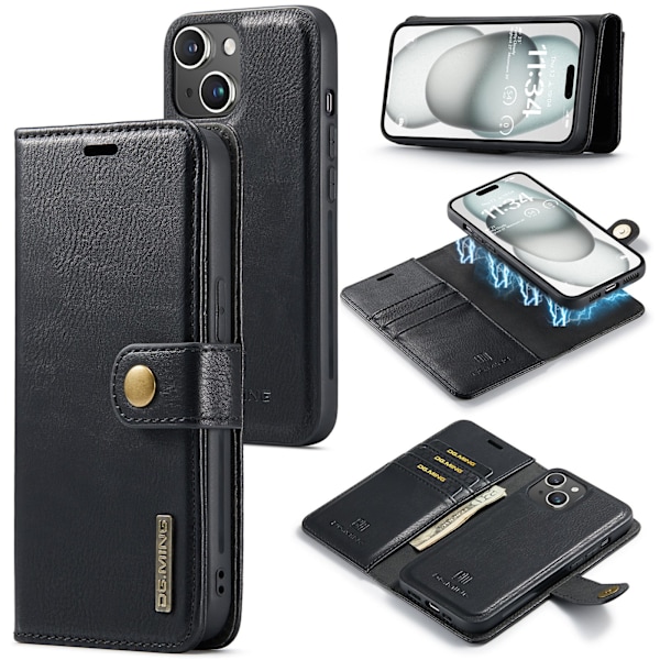 iPhone 14 - Retro Läderfodral med Magnetisk Design Brun
