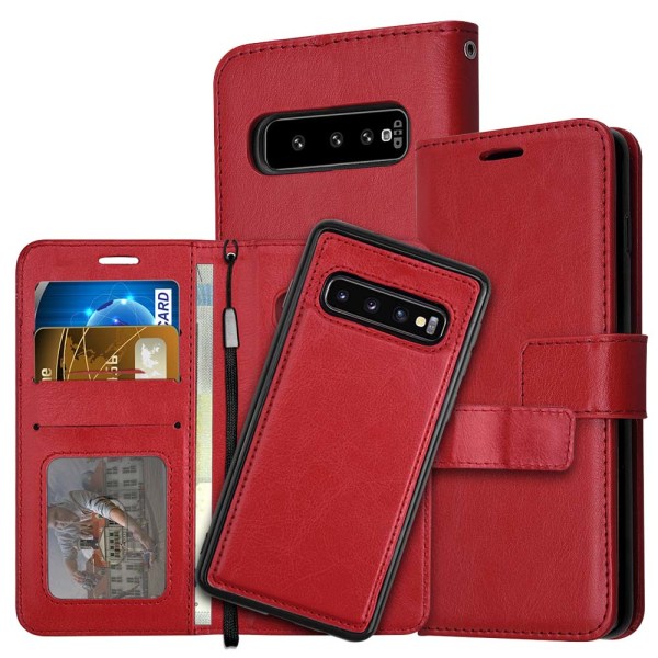 Samsung Galaxy S10 Plus - Floveme Wallet Case -kaksoistoiminto Röd