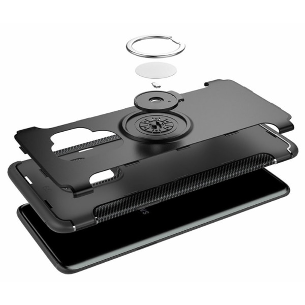 Elegant deksel med ringholder i karbondesign for iPhone XR Svart