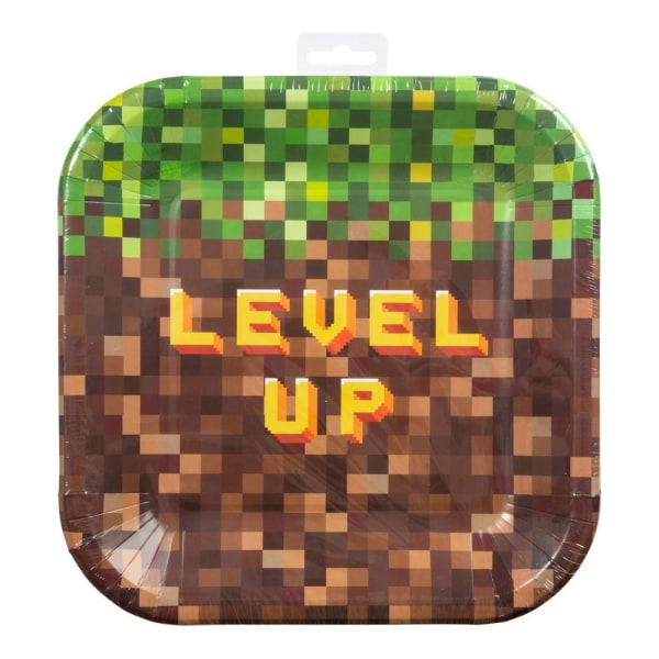 Papperstallrik Pixel Level Up 23cm 8-pack Grön
