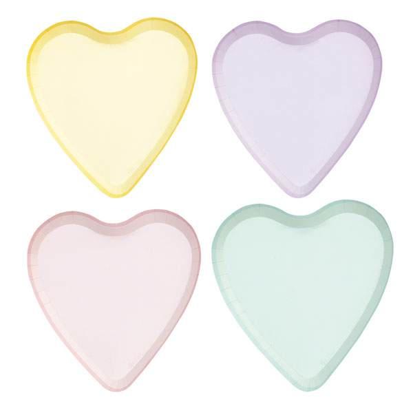 Papperstallrik Pastell Hjärtformade 4st olika färger 17x18cm 8-p Flerfärgad